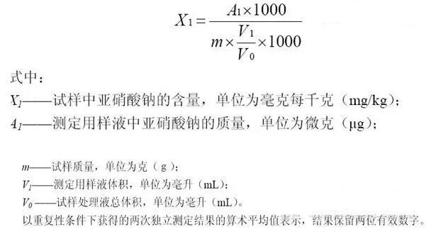 肉灌腸中的亞硝酸鹽含量計算公式